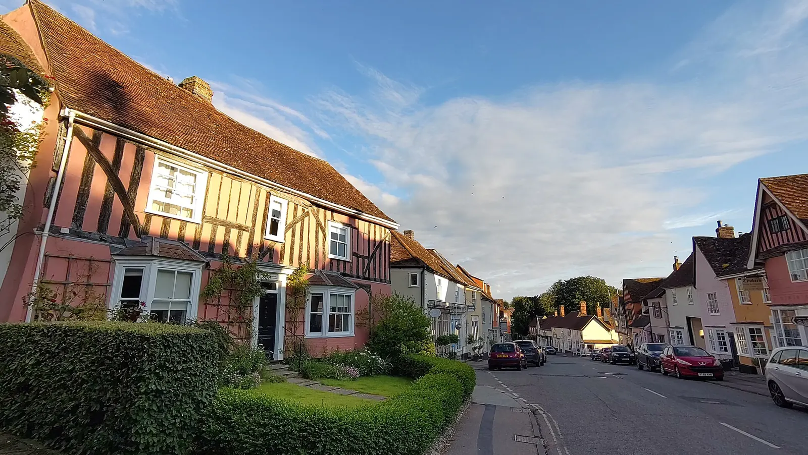 Timber-framed medieval houses along Lavenham High Street in Suffolk